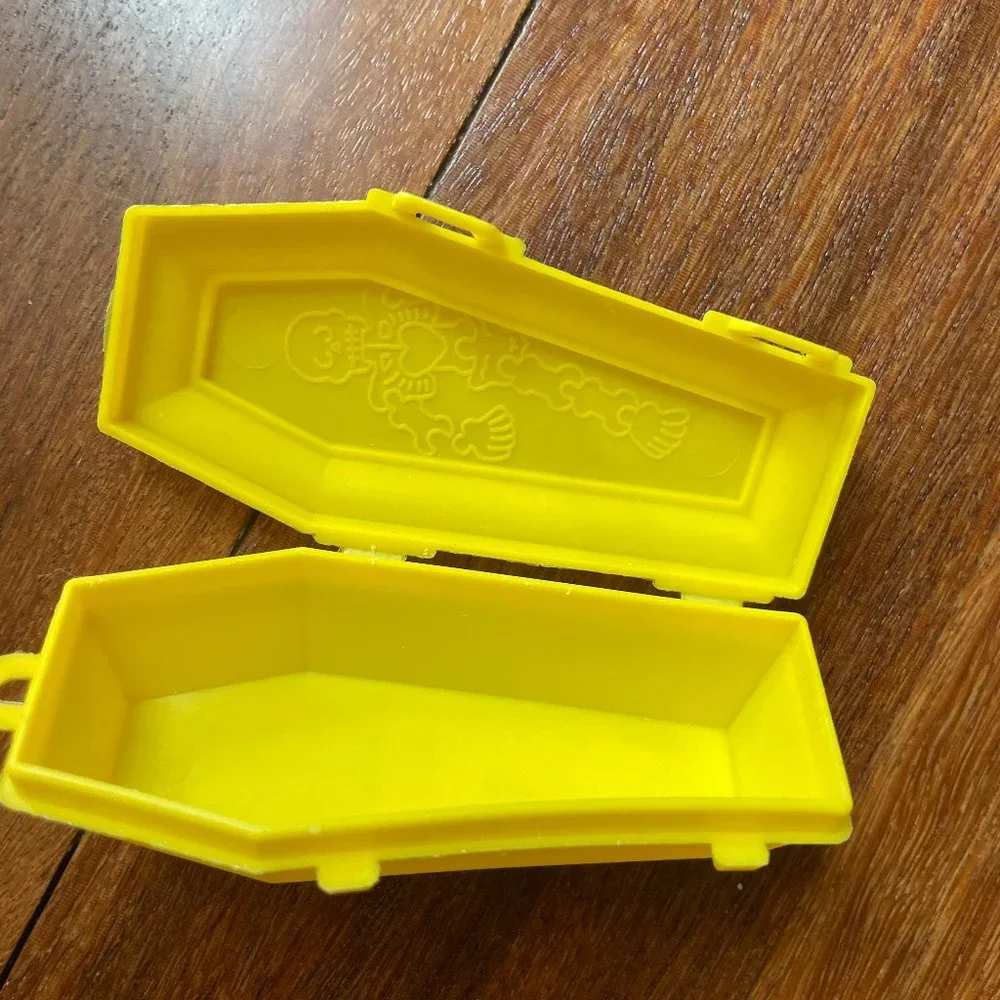 Three (3) Yellow Vintage Candy Containers - Garbage Can, Fire Hydrant & Coffin
